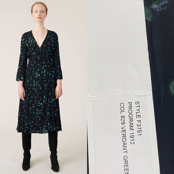 Ganni Printed Crepe Wrap Dress Verdant Green - Picture 3 of 4